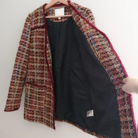 Anthropologie ett:twa Harlequin Boyfriend Colourful Tweed Long Jacket Small - Picture 8 of 17